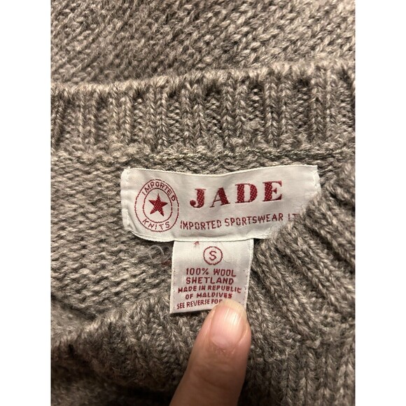 Jade 100% Shetland Wool Panda Sweater Crewneck Pullover Gray Size Small Vintage - Picture 3 of 5